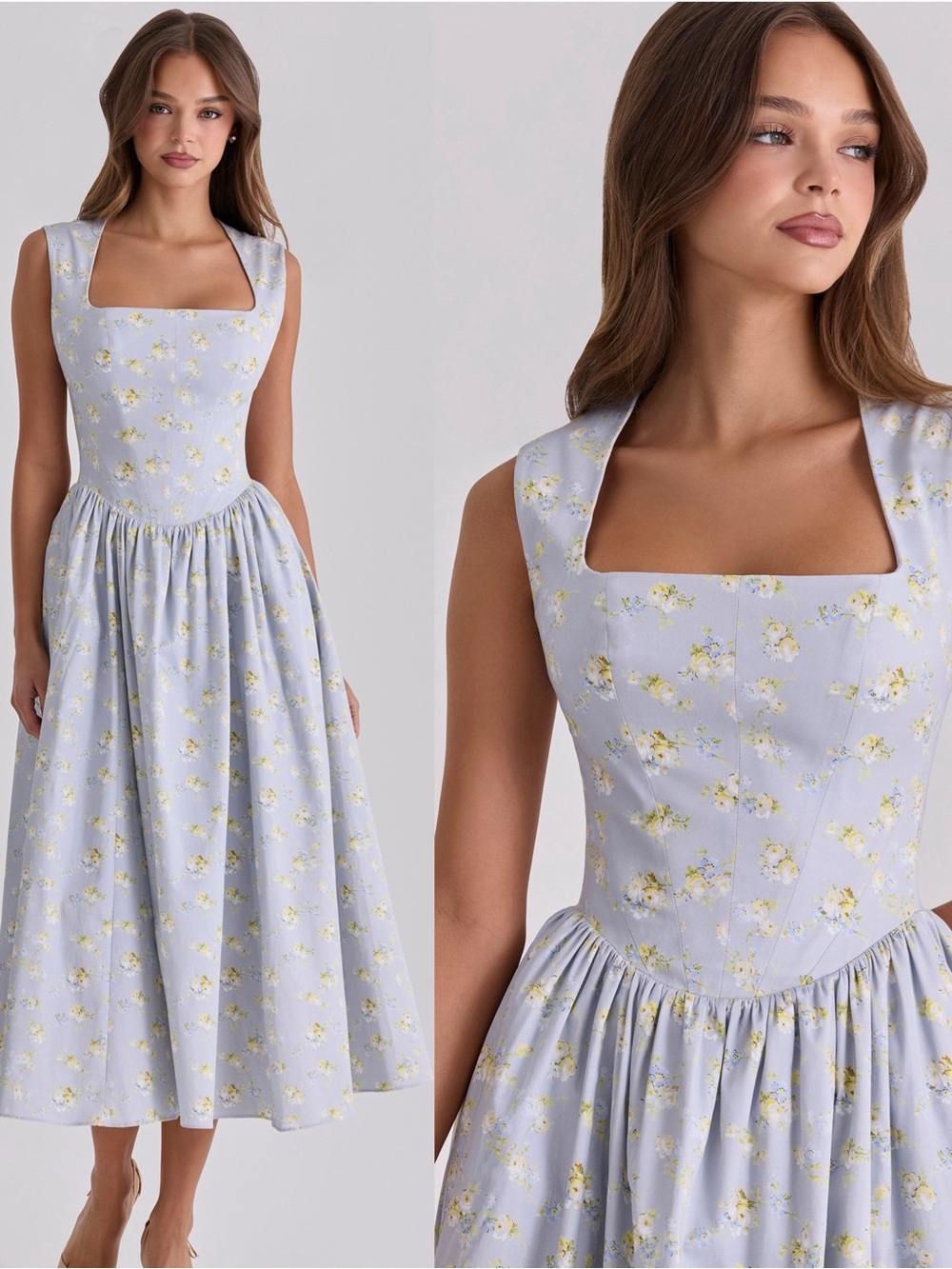 House of CB Blue Wildflower Print Cotton Midi Sundress size XS